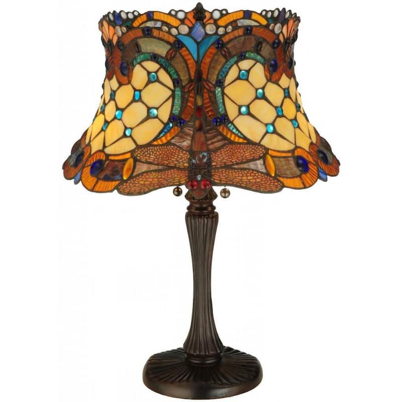 Tiffany-style Hanging Head 2-light Dragonfly Table Lamp