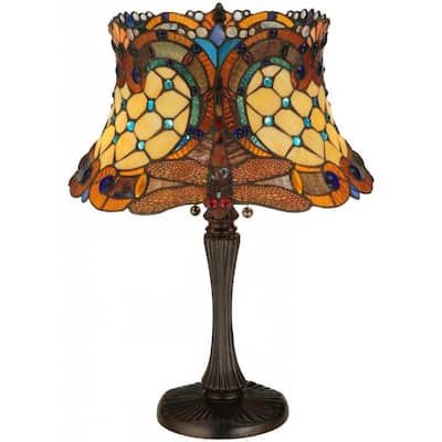 Tiffany-style Hanging Head 2-light Dragonfly Table Lamp