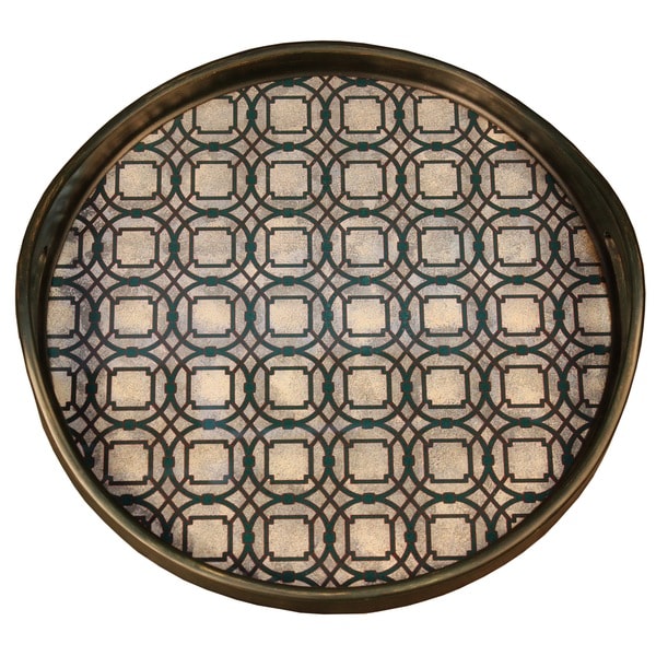 Rabat Green Beige Round Tray   Shopping