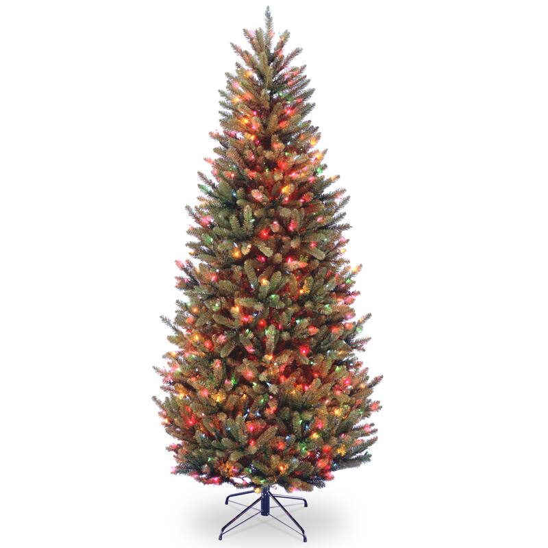 National Tree Company 7.5 ft. Natural Fraser Slim Fir Hinged Tree with 600 Multi Lights - 7.5 Foot
