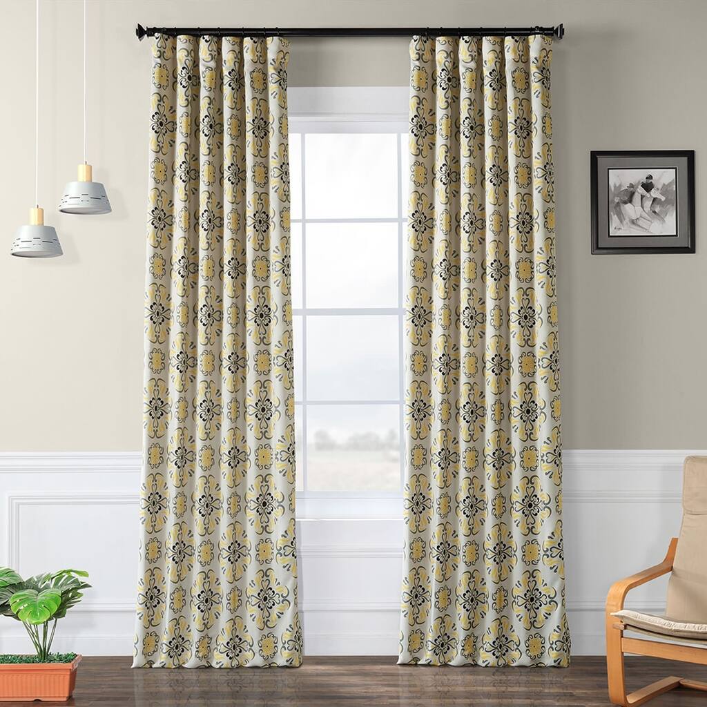Exclusive Fabrics Soliel Yellow/ Grey Damask Room Darkening Curtain Panel Pair (2 Panels)