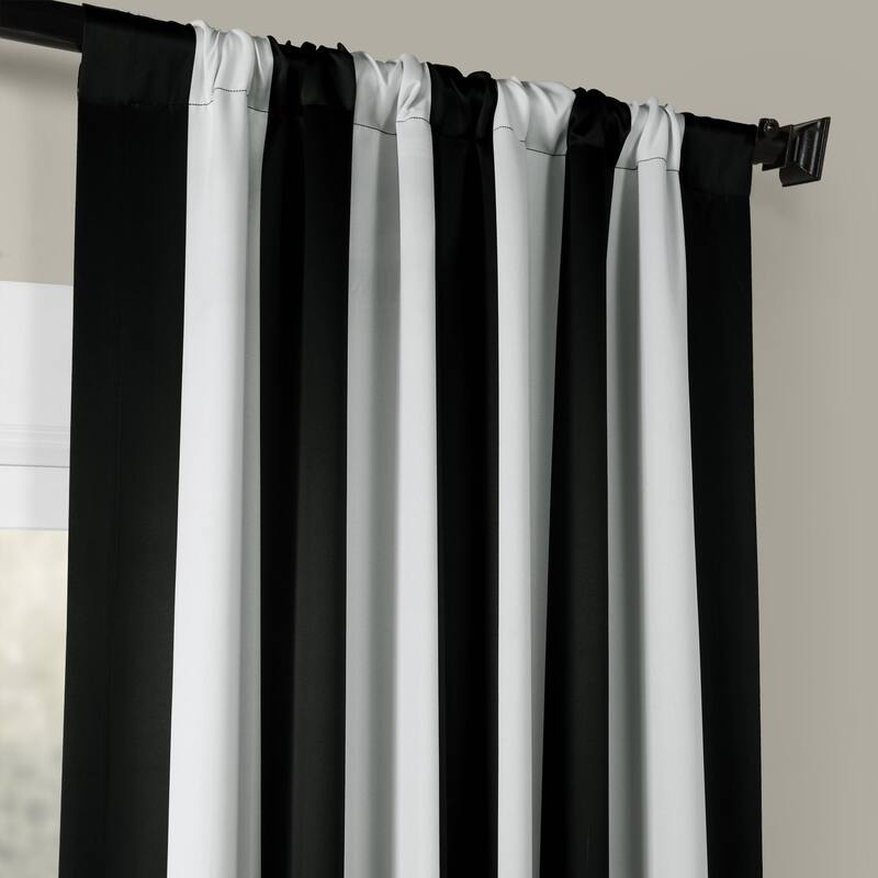 Exclusive Fabrics Black & Fog White Stripe Room Darkening Curtain Panel Pair (2 Panels)