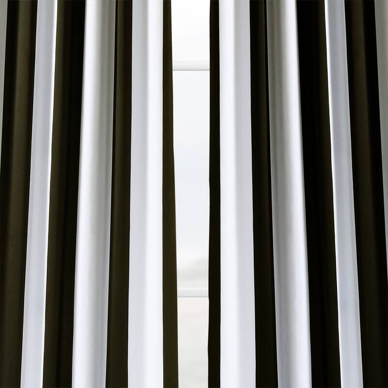 Exclusive Fabrics Black & Fog White Stripe Room Darkening Curtain Panel Pair (2 Panels)