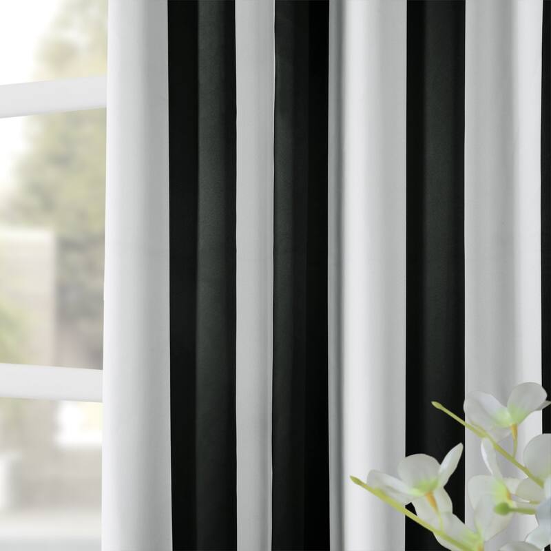 Exclusive Fabrics Black & Fog White Stripe Room Darkening Curtain Panel Pair (2 Panels)