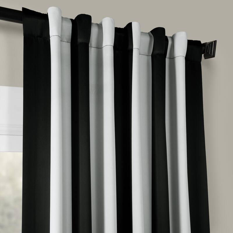 Exclusive Fabrics Black & Fog White Stripe Room Darkening Curtain Panel Pair (2 Panels)