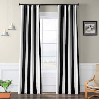 Exclusive Fabrics Black & Fog White Stripe Room Darkening Curtain Panel Pair (2 Panels)
