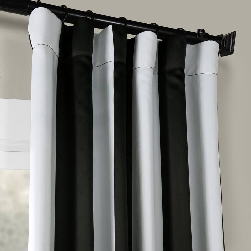 Exclusive Fabrics Black & Fog White Stripe Room Darkening Curtain Panel Pair (2 Panels)