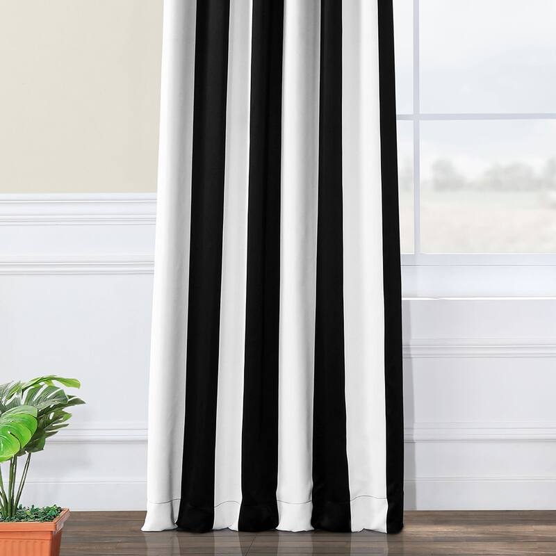 Exclusive Fabrics Black & Fog White Stripe Room Darkening Curtain Panel Pair (2 Panels)