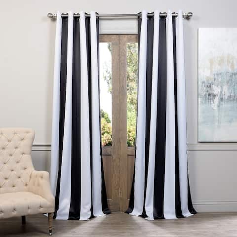 Exclusive Fabrics Awning Black & Fog White Stripe Grommet Room Darkening Curtain Panel Pair (2 Panels)