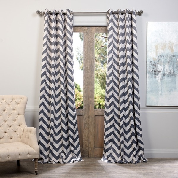 Exclusive Fabrics Fez Grey/Tan Grommet Top Blackout Curtain Panel Pair