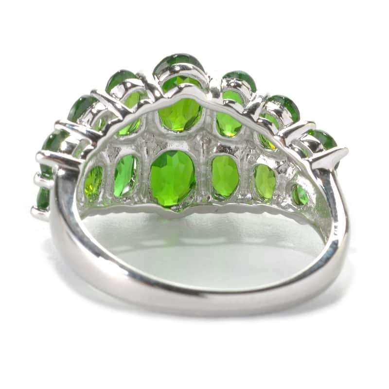 Platinum Over Sterling Silver Chrome Diopside and Diamond Accent Graduated Band Ring