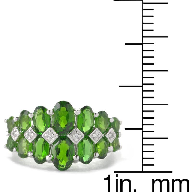 Platinum Over Sterling Silver Chrome Diopside and Diamond Accent Graduated Band Ring