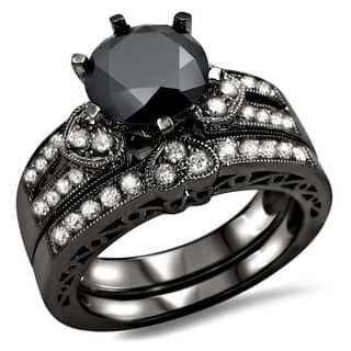 noori 14k black gold 2 25ct black and white round diamond heart bridal ring - Black And Silver Wedding Rings noori 14k black gold 2 25ct black and white round diamond heart bridal ring - Black And Silver Wedding Rings