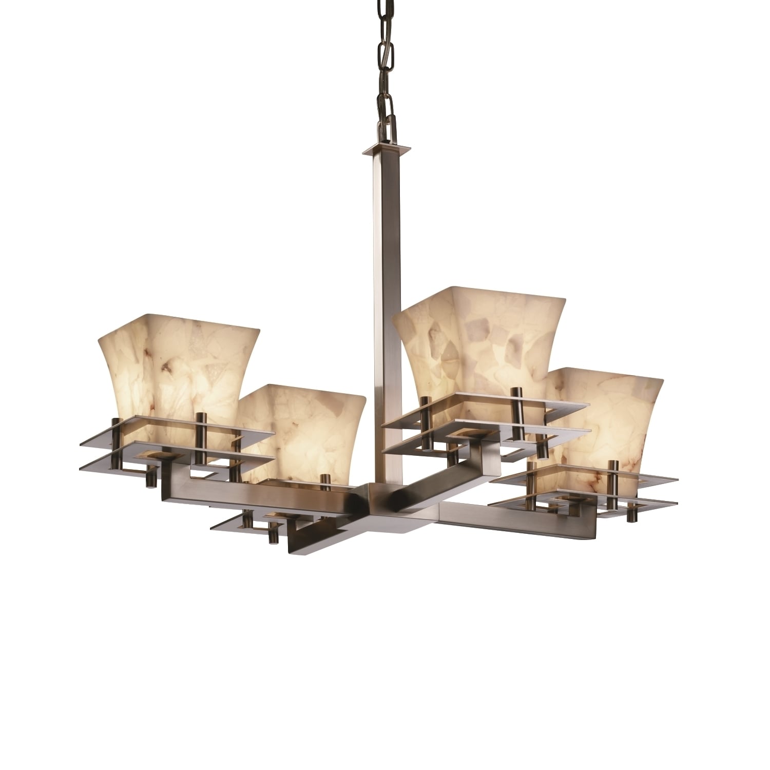 Justice Design Group Alabaster Rocks Metropolis 4-light Brushed Nickel Chandelier, Square Flared Shade (Nickel, off-white) - Chandeliers For Bedrooms by Overstock.com
