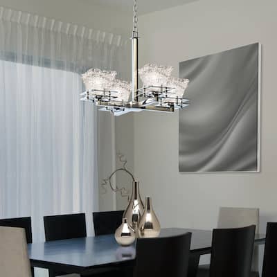 Justice Design Veneto Luce Metropolis 4-light Polished Chrome Chandelier, Lace Square Flared Shade - Silver