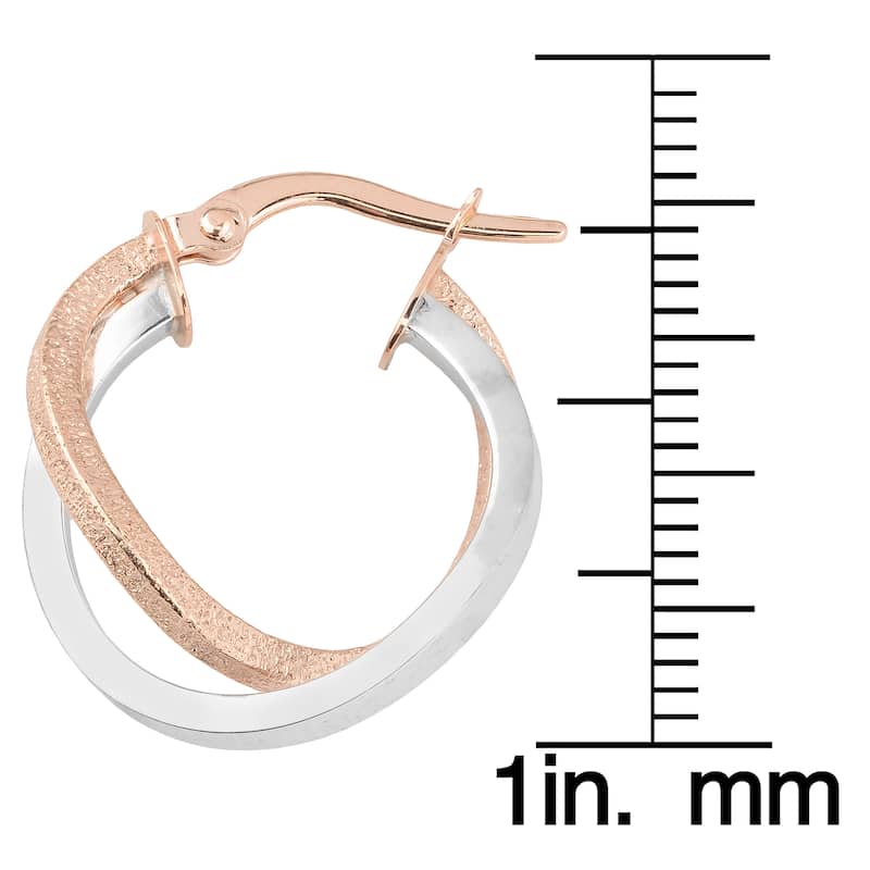Fremada 10k Two-tone Gold High Polish and Textured Finish Overlap Hoop Earrings
