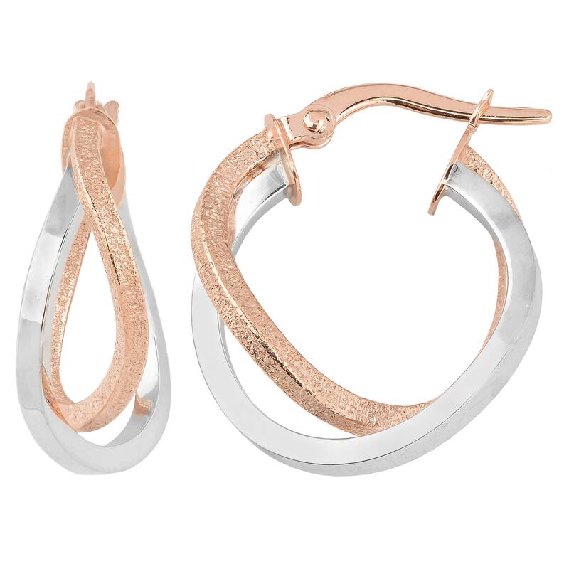 Fremada 10k Two-tone Gold High Polish and Textured Finish Overlap Hoop Earrings