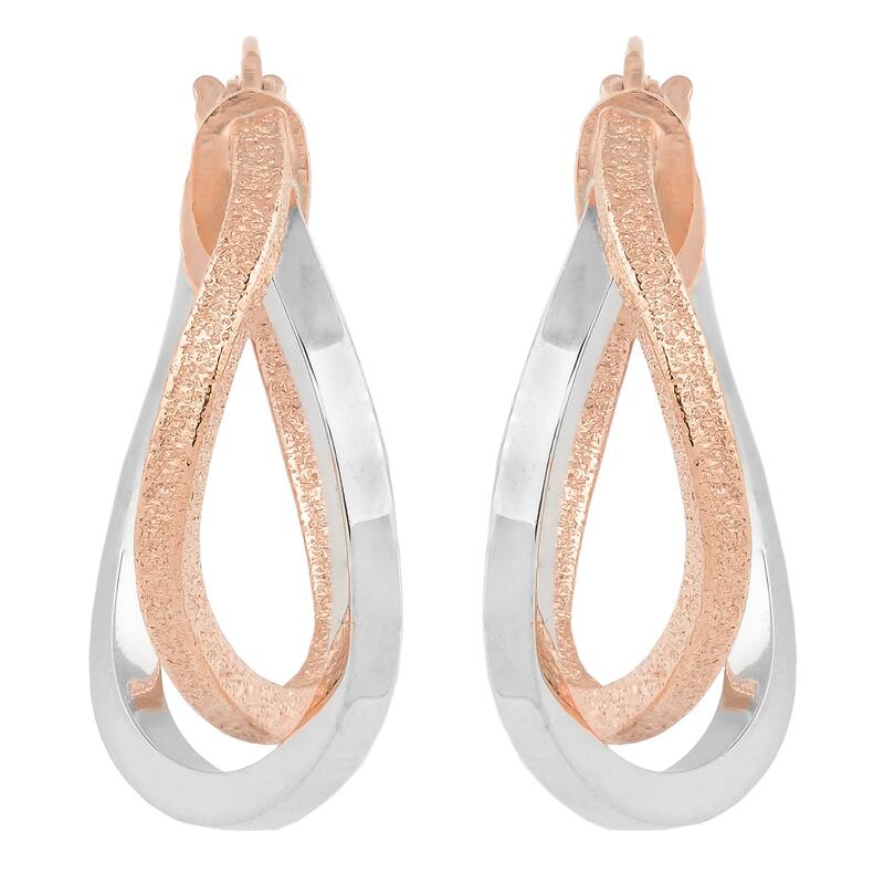 Fremada 10k Two-tone Gold High Polish and Textured Finish Overlap Hoop Earrings