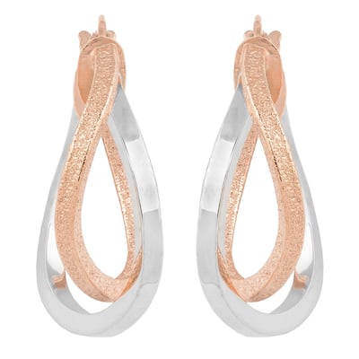 Fremada 10k Two-tone Gold High Polish and Textured Finish Overlap Hoop Earrings
