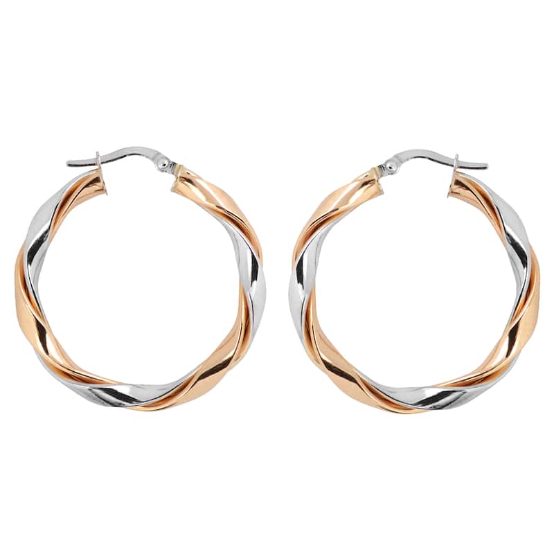 Fremada 10k Two-tone Gold High Polish Twisted Hoop Earrings