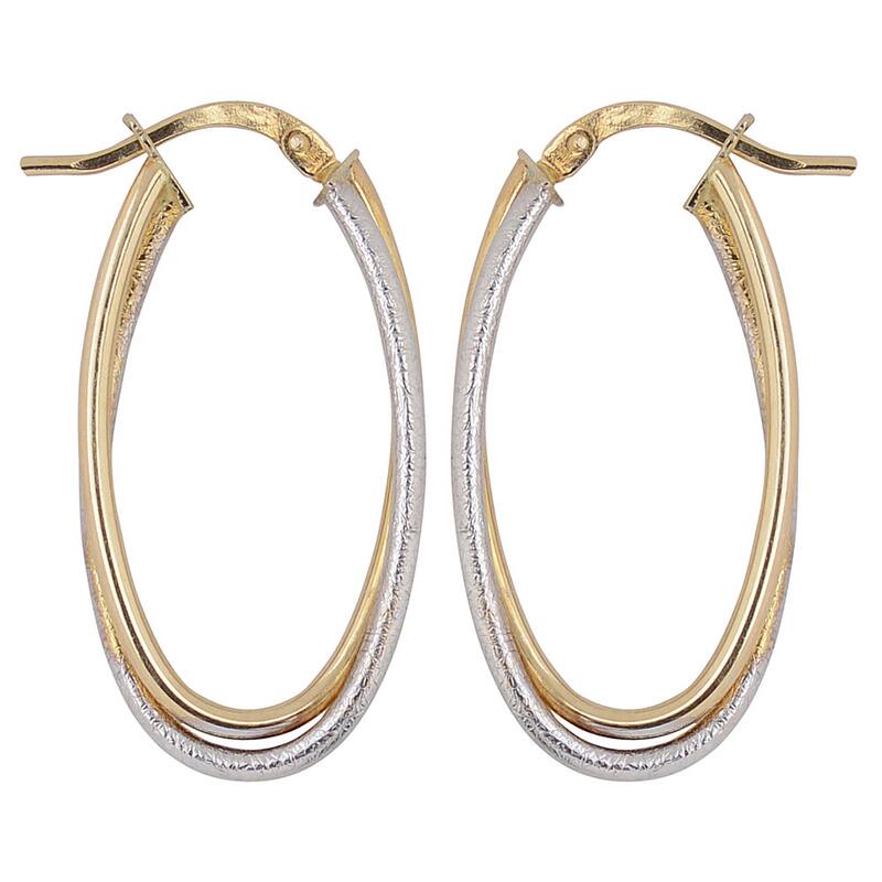 Fremada 10k Two-tone Gold High Polish and Textured Overlapping Elongated Earrings