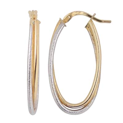 Fremada 10k Two-tone Gold High Polish and Textured Overlapping Elongated Earrings