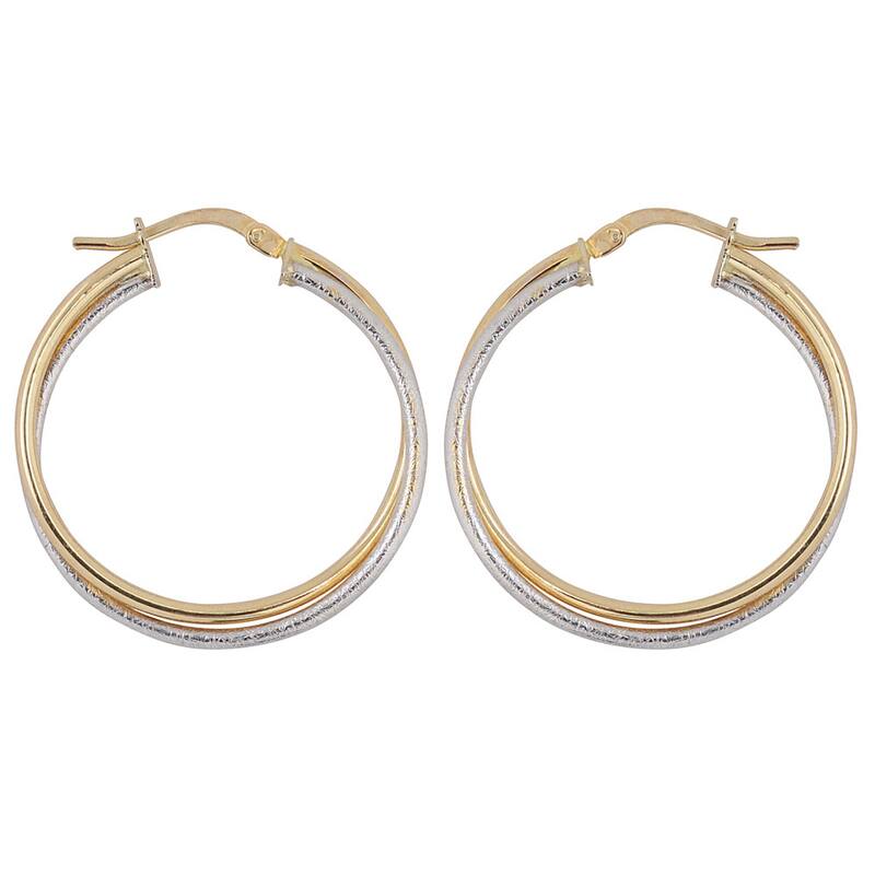 Fremada 10k Two-tone Gold High Polish/ Textured Overlapping Hoop Earrings