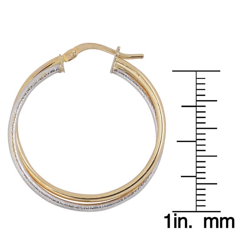Fremada 10k Two-tone Gold High Polish/ Textured Overlapping Hoop Earrings