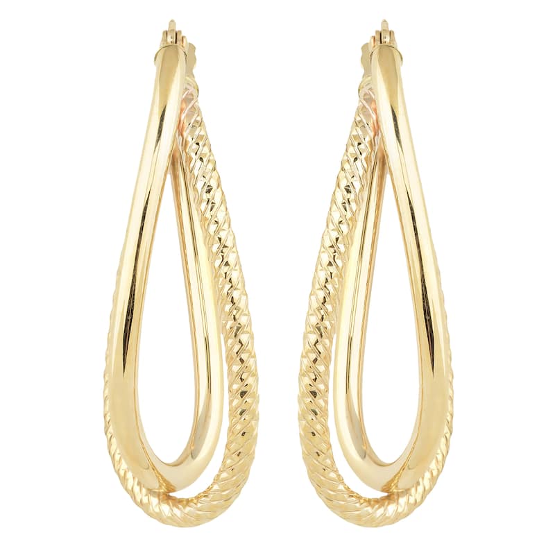Fremada Women's 10k Yellow Gold High Polish/Diamond-cut Overlap Elongated Hoop Earrings