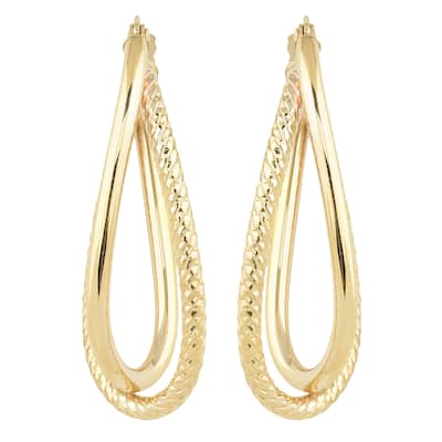 Fremada Women's 10k Yellow Gold High Polish/Diamond-cut Overlap Elongated Hoop Earrings