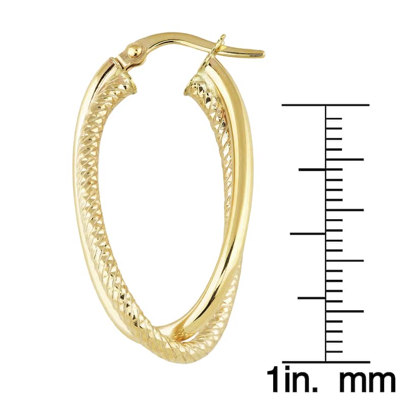 Fremada Women's 10k Yellow Gold High Polish/Diamond-cut Overlap Elongated Hoop Earrings