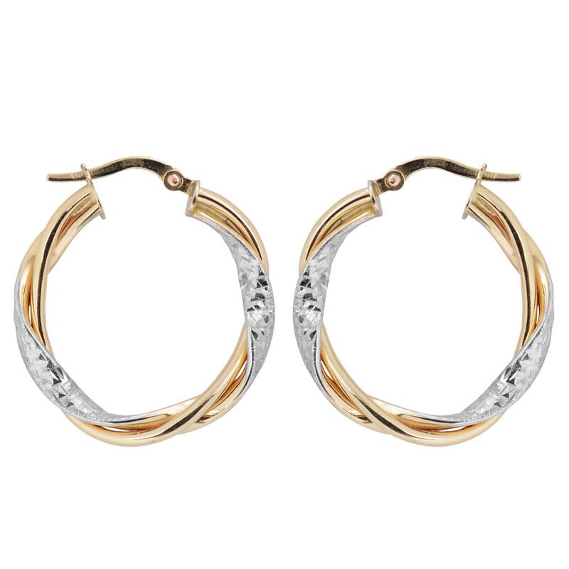 Fremada 10k Two-tone Gold Twisted Hoop Earrings
