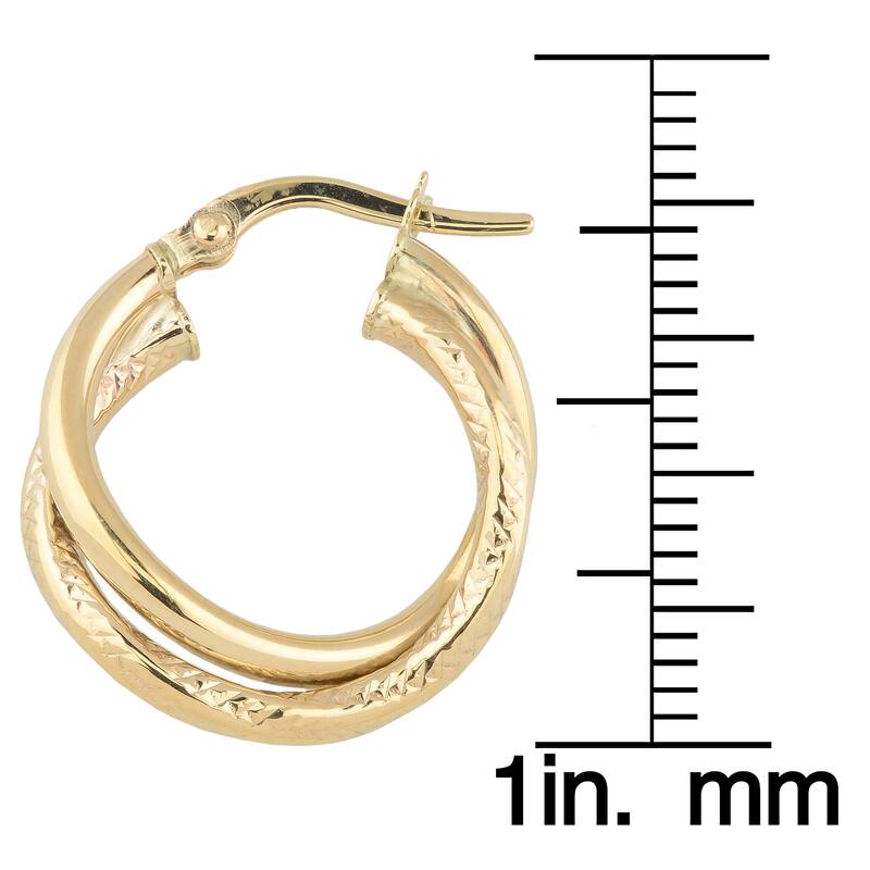 Fremada 10k Yellow Gold Overlapping High Polish and Textured Hoop Earrings