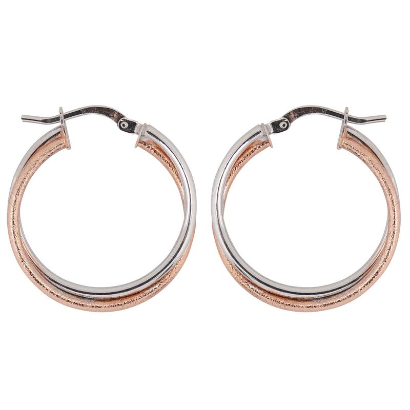 Fremada High Polish and Textured 10k Two-tone Gold Overlapping Hoop Earrings
