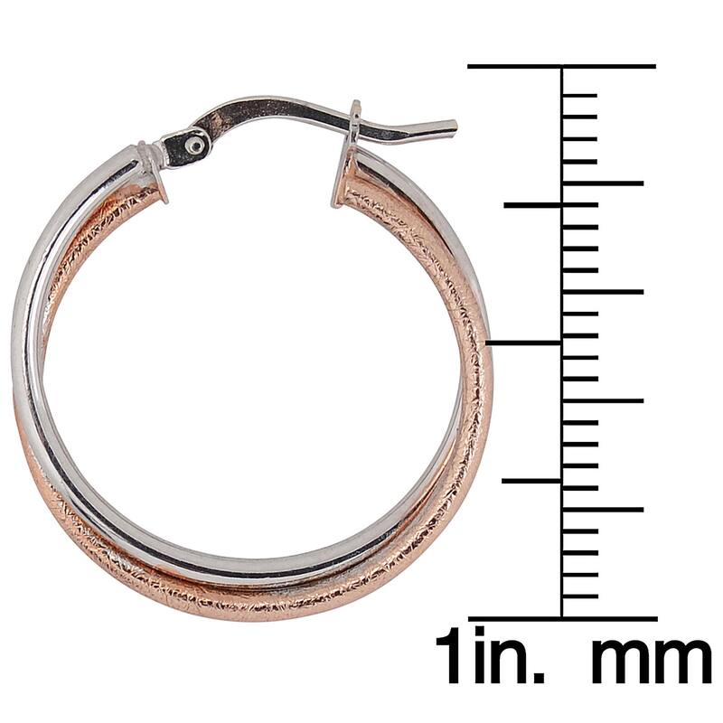 Fremada High Polish and Textured 10k Two-tone Gold Overlapping Hoop Earrings