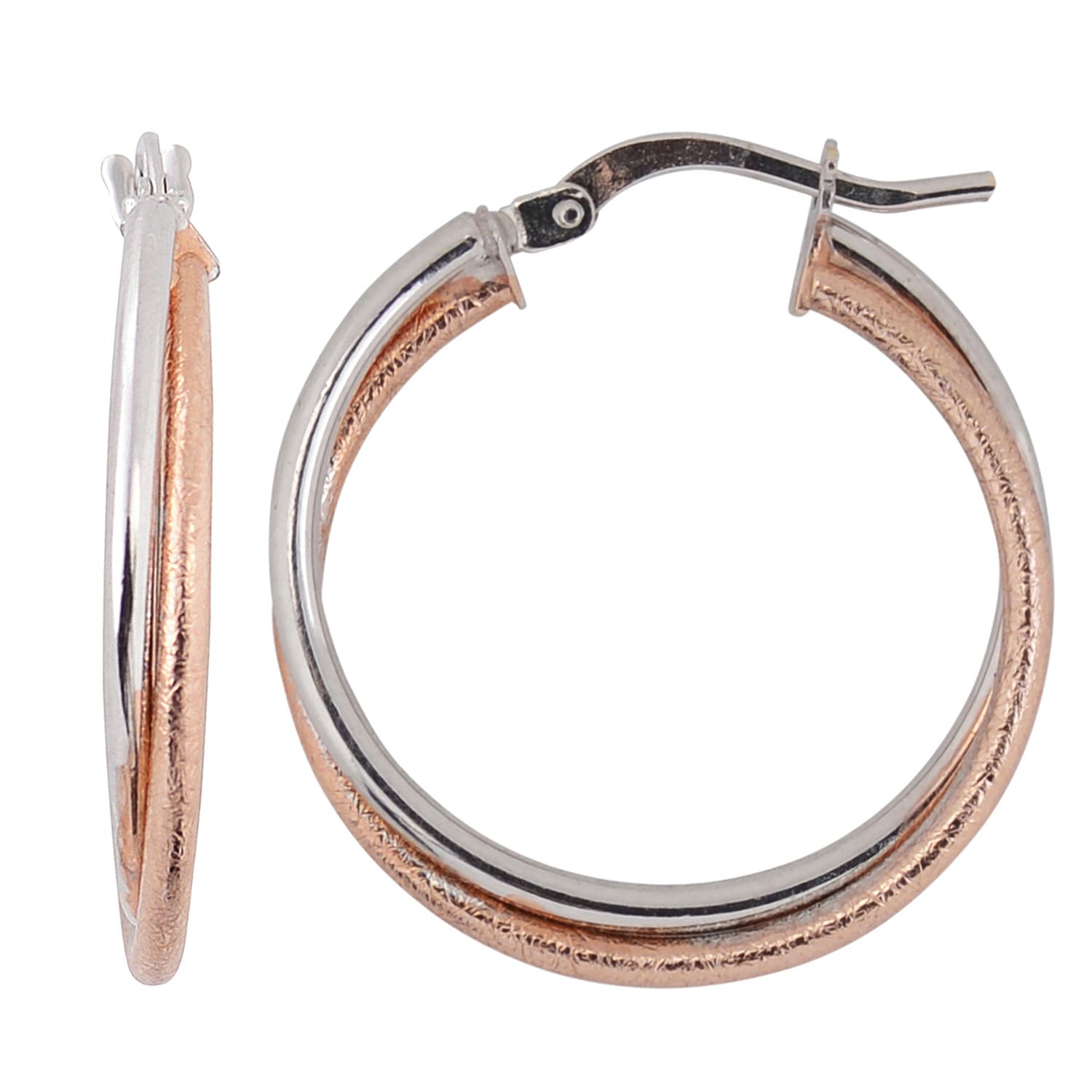 Au Naturale High Polish and Textured 10k Two-tone Gold Overlapping Hoop Earrings