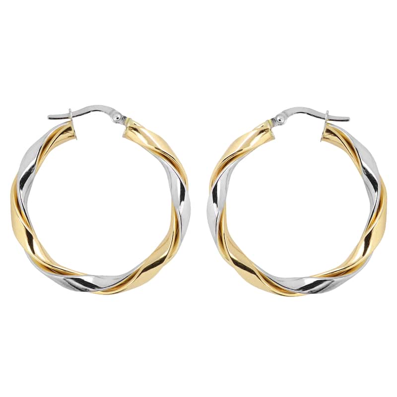 Fremada High Polish 10k Two-tone Gold Twisted Hoop Earrings