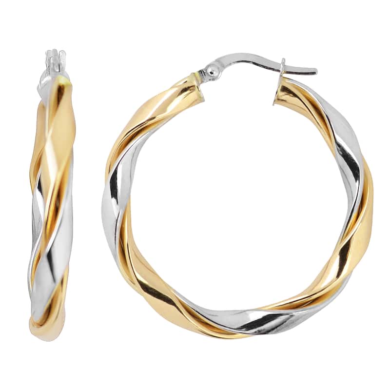 Fremada High Polish 10k Two-tone Gold Twisted Hoop Earrings