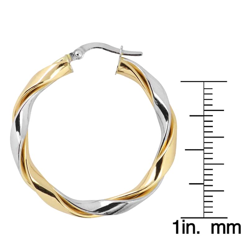 Fremada High Polish 10k Two-tone Gold Twisted Hoop Earrings