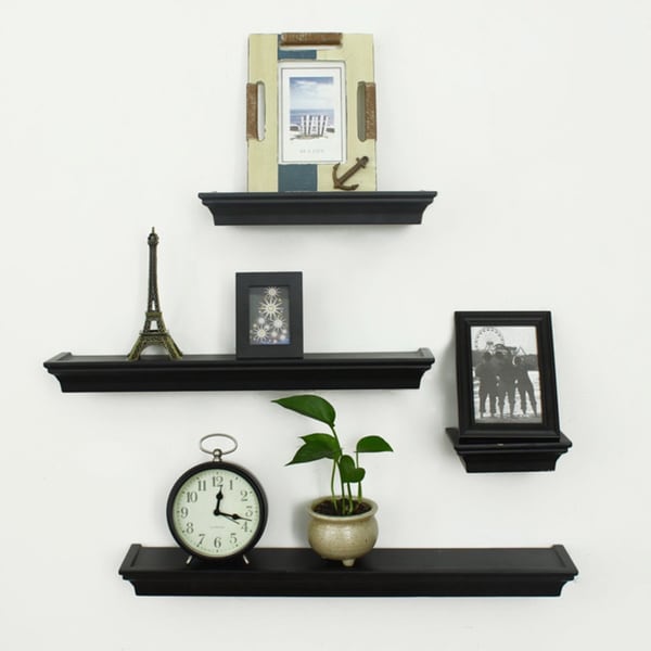 Adeco Black Wood 4-piece Wall Shelf Set