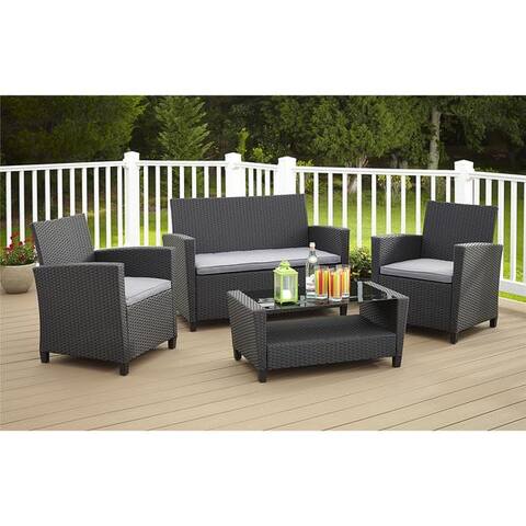 Avenue Greene 4 Piece Resin Wicker Deep Seating Patio Conversation Set