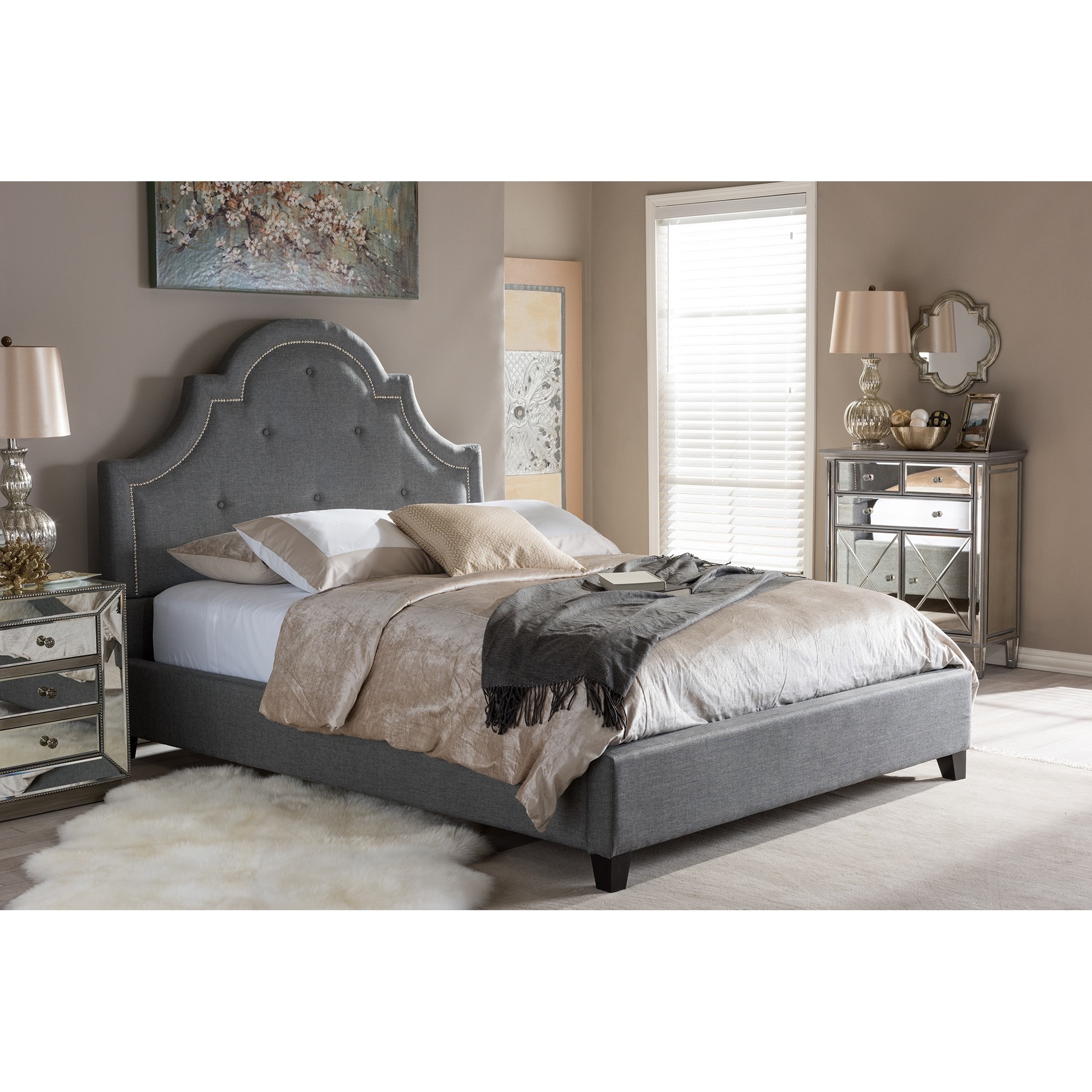 Baxton Studio Colchester Grey Linen Modern Platform Bed undefined