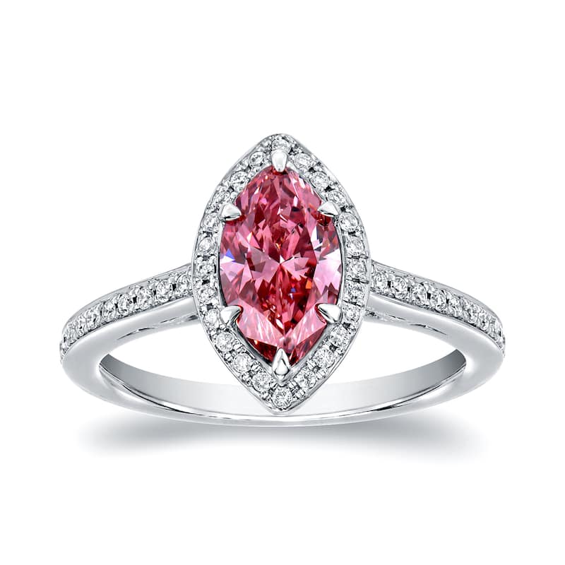 Auriya 18k Gold 1 1/3ctw Marquise-cut Halo Pink Diamond Engagement Ring (H-I, SI1-SI2)