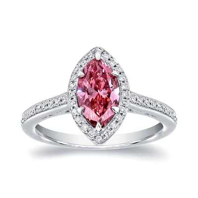 Auriya 18k Gold 1 1/3ctw Marquise-cut Halo Pink Diamond Engagement Ring (H-I, SI1-SI2)