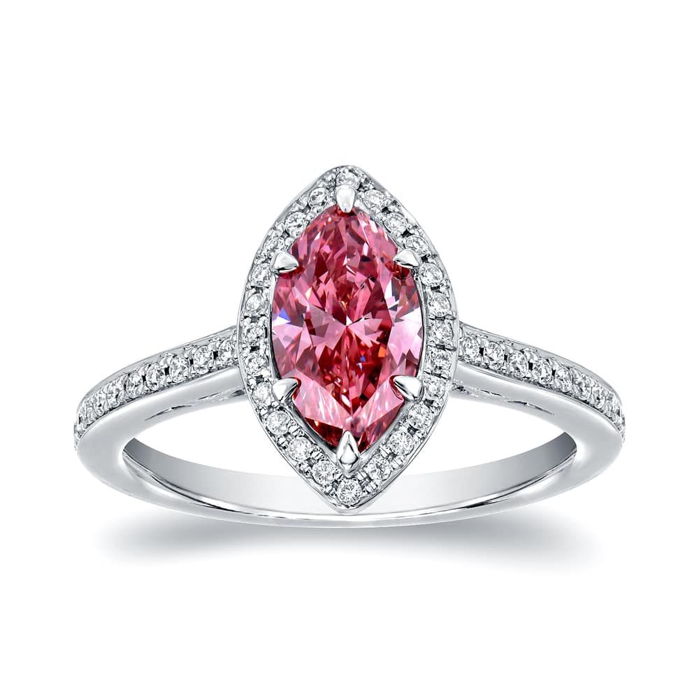 Auriya 18k Gold 1 1/3ctw Marquise-cut Halo Pink Diamond Engagement Ring (H-I, SI1-SI2)