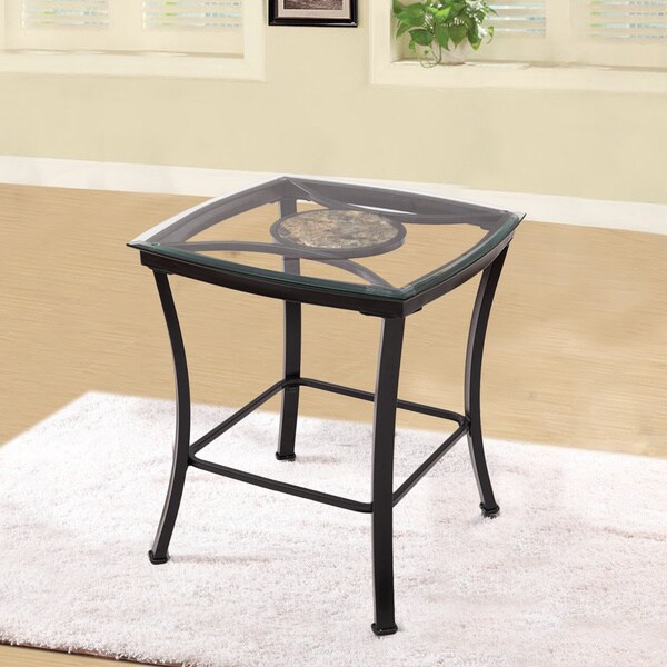 Shop Adeco Glass and Black Metal End Table Free Shipping Today