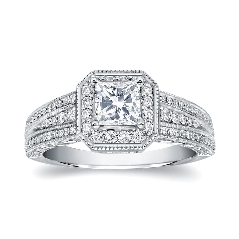 Auriya Vintage Inspired Princess-Cut Diamond Halo Engagement Ring 1 1/4ct TDW 14K Gold (H-I, SI1-SI2)
