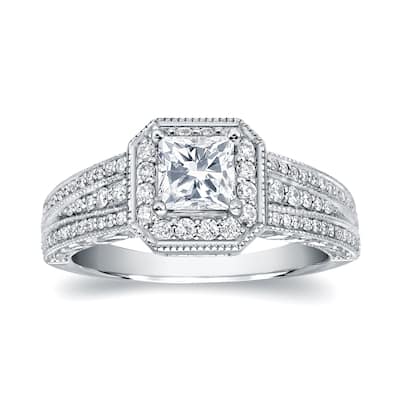 Auriya Vintage Inspired Princess-Cut Diamond Halo Engagement Ring 1 1/4ct TDW 14K Gold (H-I, SI1-SI2)