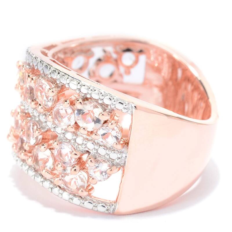 18k Rose Gold Over Silver Scattered Morganite Wave Band Ring