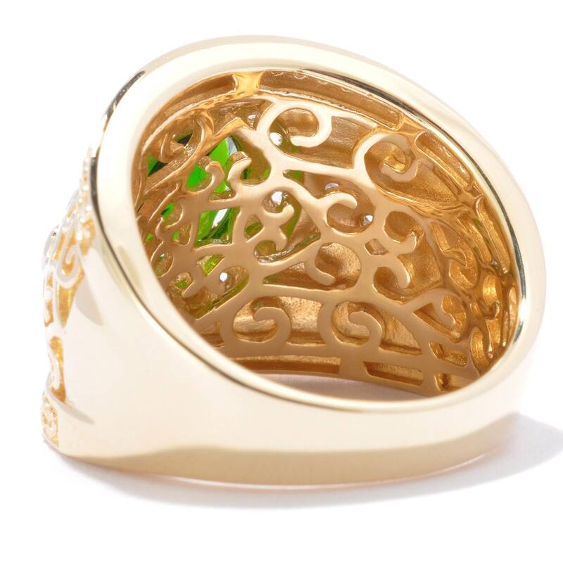 Yellow Vermeil Over Sterling Silver Chrome Diopside/ White Zircon Wide Band Ring
